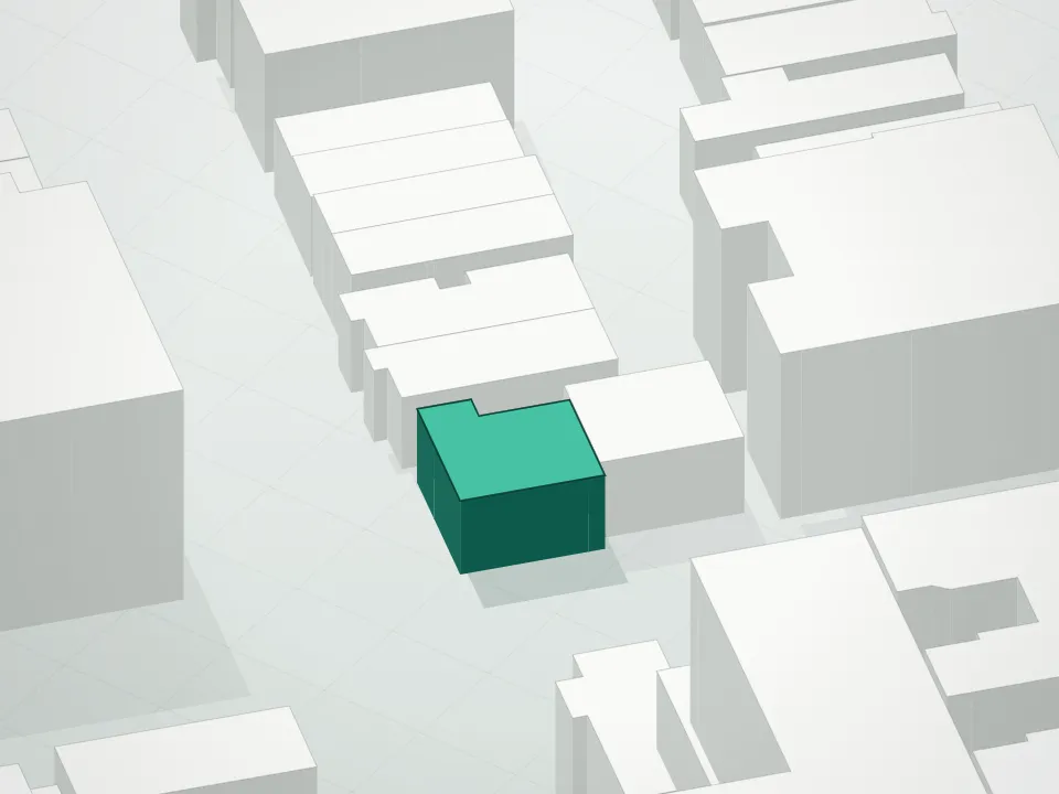 3D massing drawing of 4720 15th Avenue Condominium and neighboring buildings