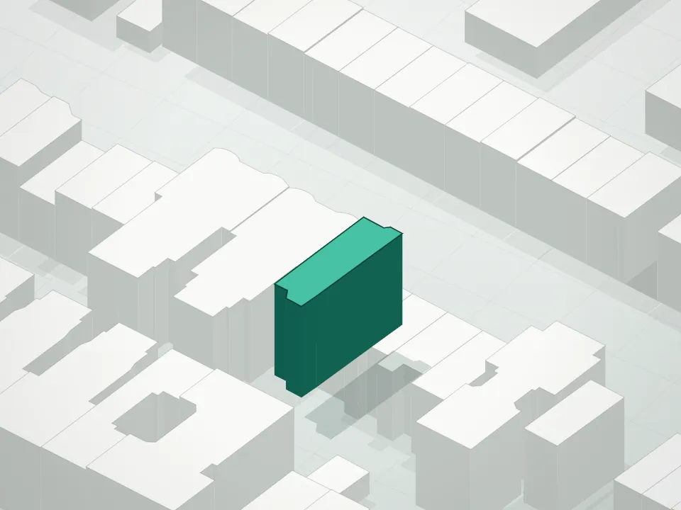 3D massing drawing of 1346 Pacific Street Condominium and neighboring buildings
