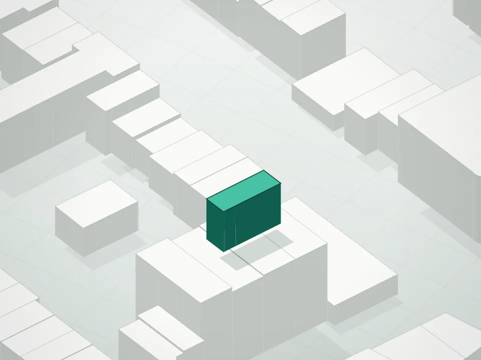 3D massing drawing of 1006 Bergen Street Condominium and neighboring buildings