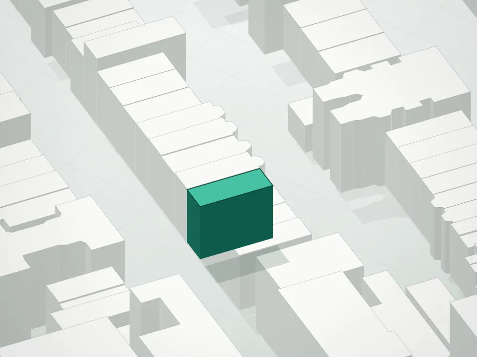 3D massing drawing of 17 West 127th Street Condominium and neighboring buildings