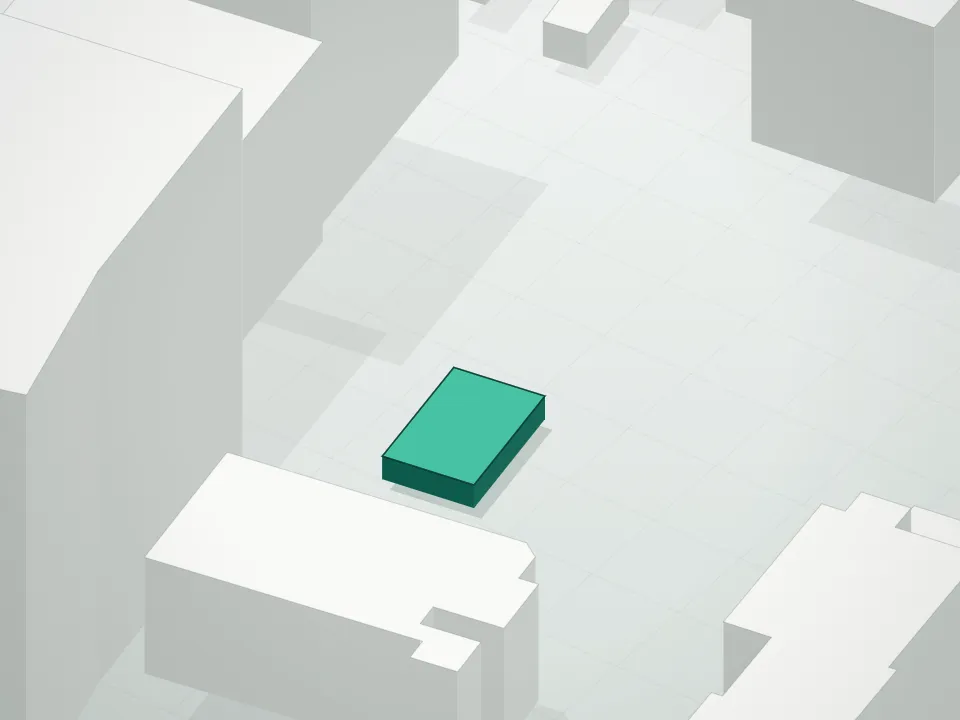 3D massing drawing of 218 Classon Avenue Condominium and neighboring buildings