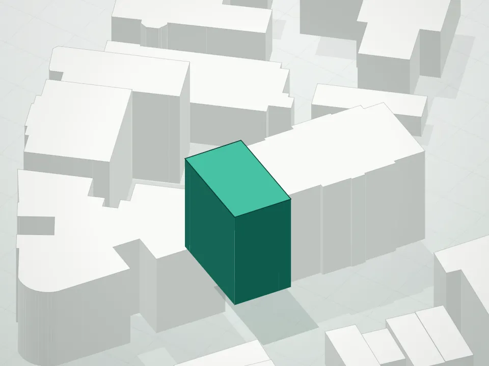 3D massing drawing of Biktop Bridgeview Condominium and neighboring buildings