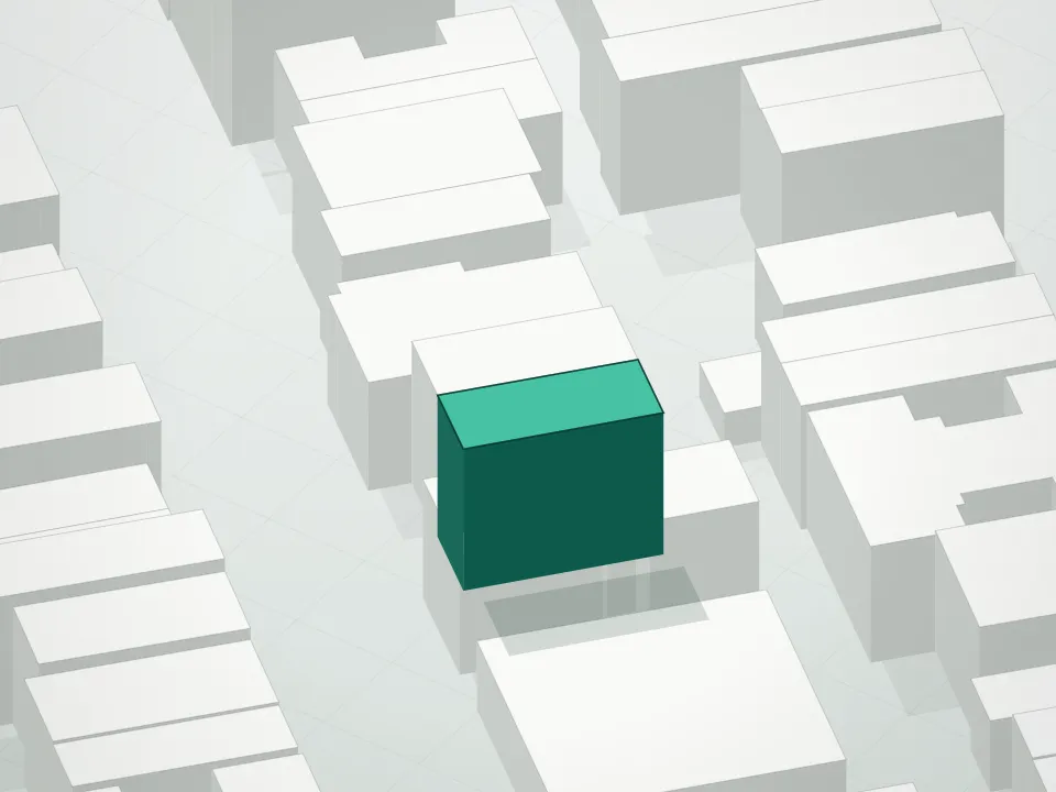 3D massing drawing of 1251 43rd Street Condominium and neighboring buildings