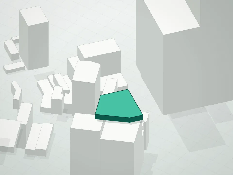 3D massing drawing of Athena Lic Condominium and neighboring buildings