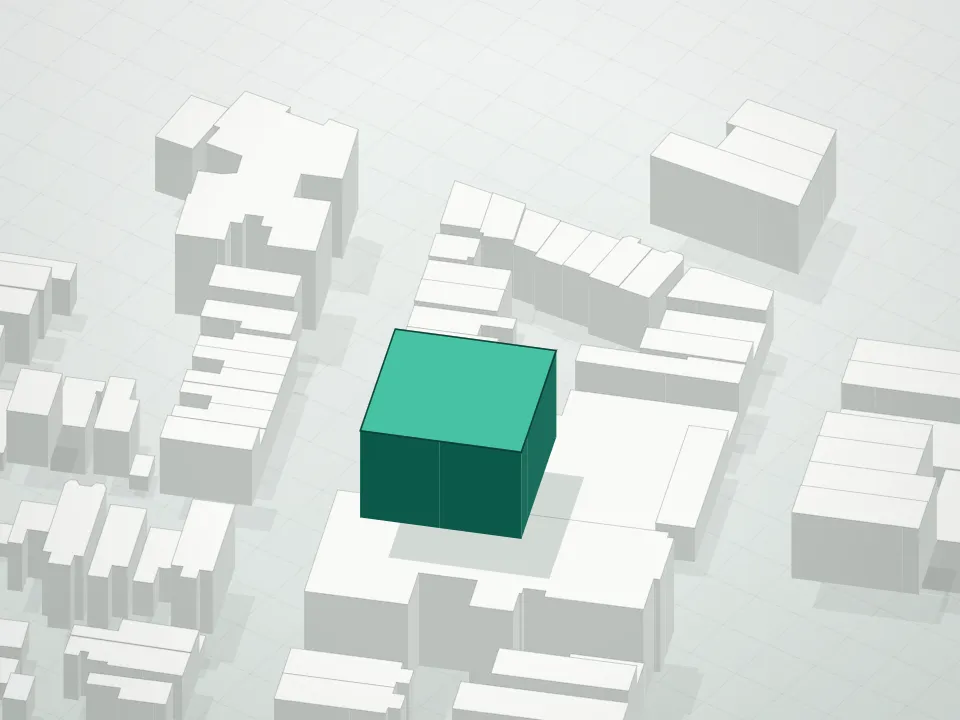 3D massing drawing of Calyer Greenpoint and neighboring buildings