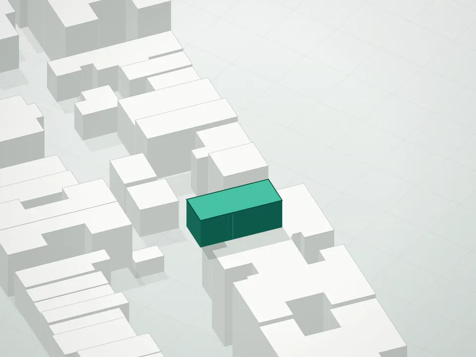 3D massing drawing of 53 Prospect Park Condominium and neighboring buildings