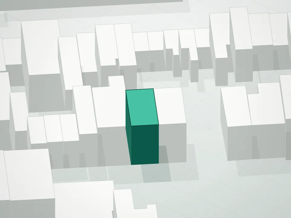 3D massing drawing of 55 Lynch Street Condominium and neighboring buildings