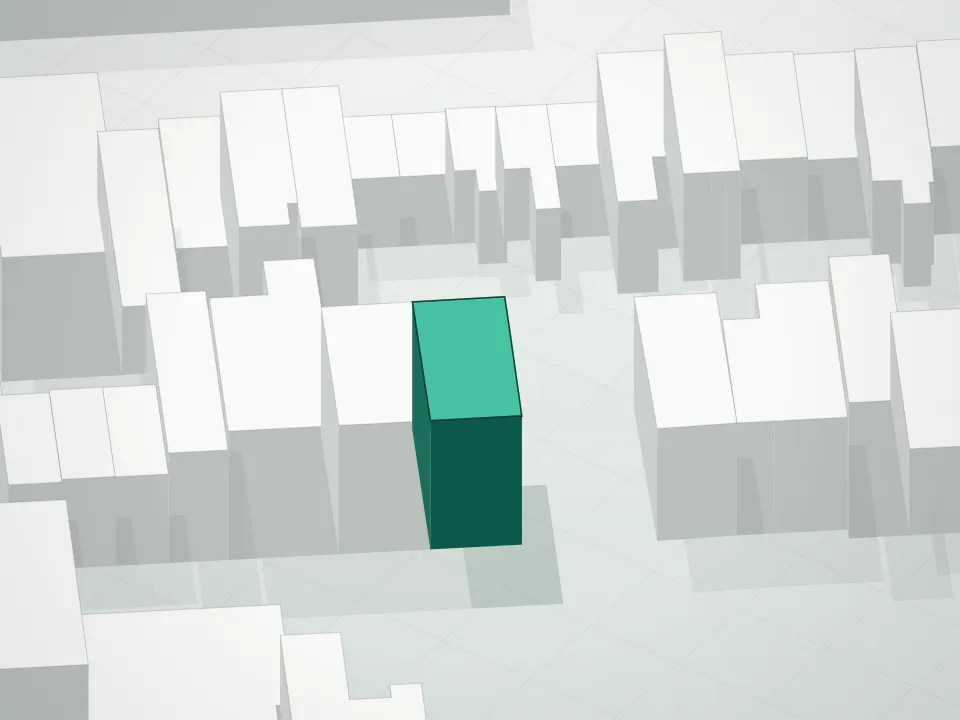 3D massing drawing of 57 Lynch Street Condominium and neighboring buildings