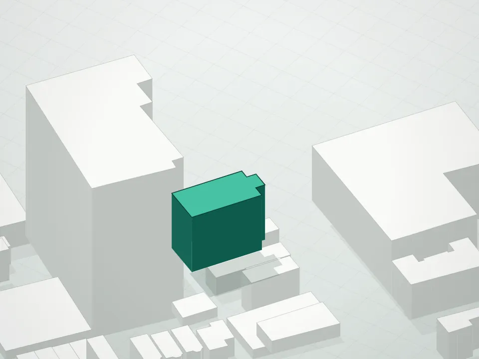 3D massing drawing of 11-32 31st Avenue Condominium and neighboring buildings