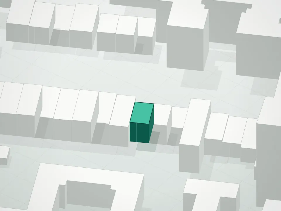 3D massing drawing of Blossom Garden Condominium and neighboring buildings