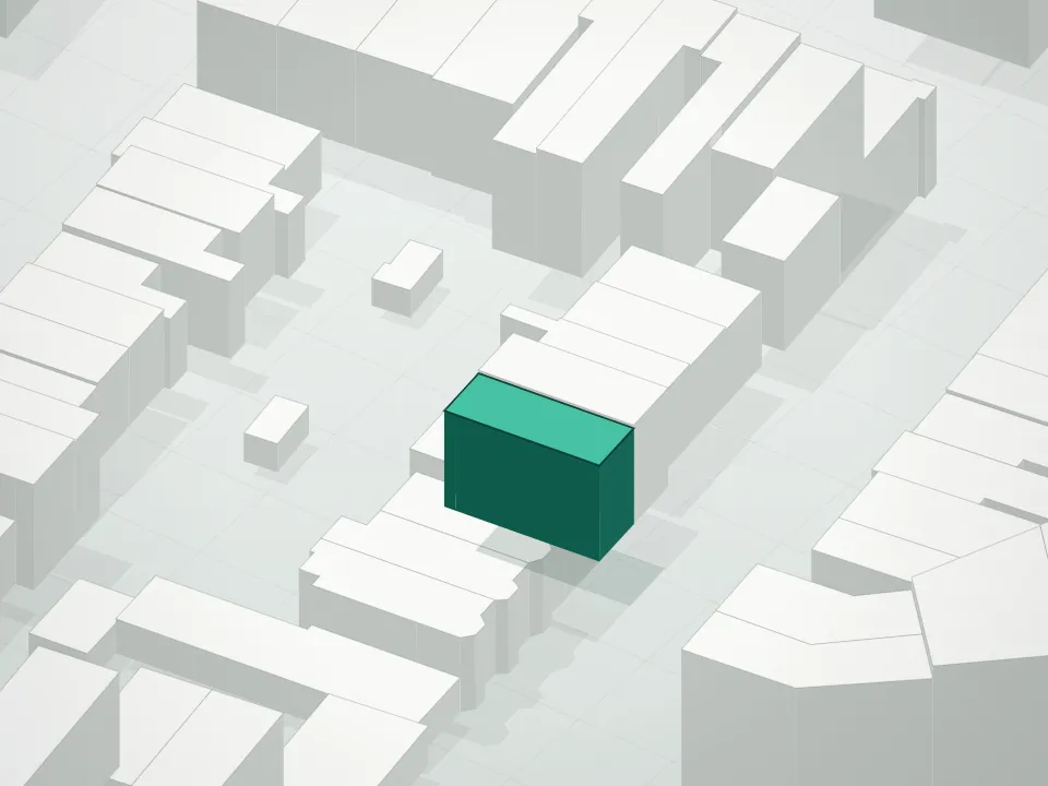 3D massing drawing of 183 Kingsland Avenue Condominium and neighboring buildings