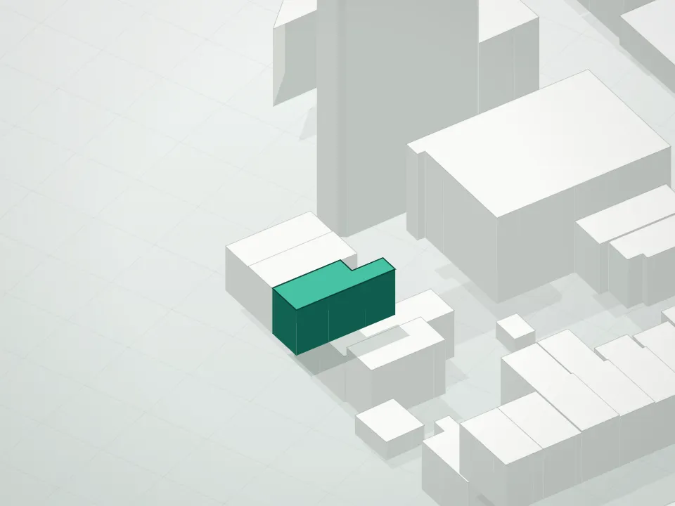 3D massing drawing of 111 Nelson Street Condominium and neighboring buildings