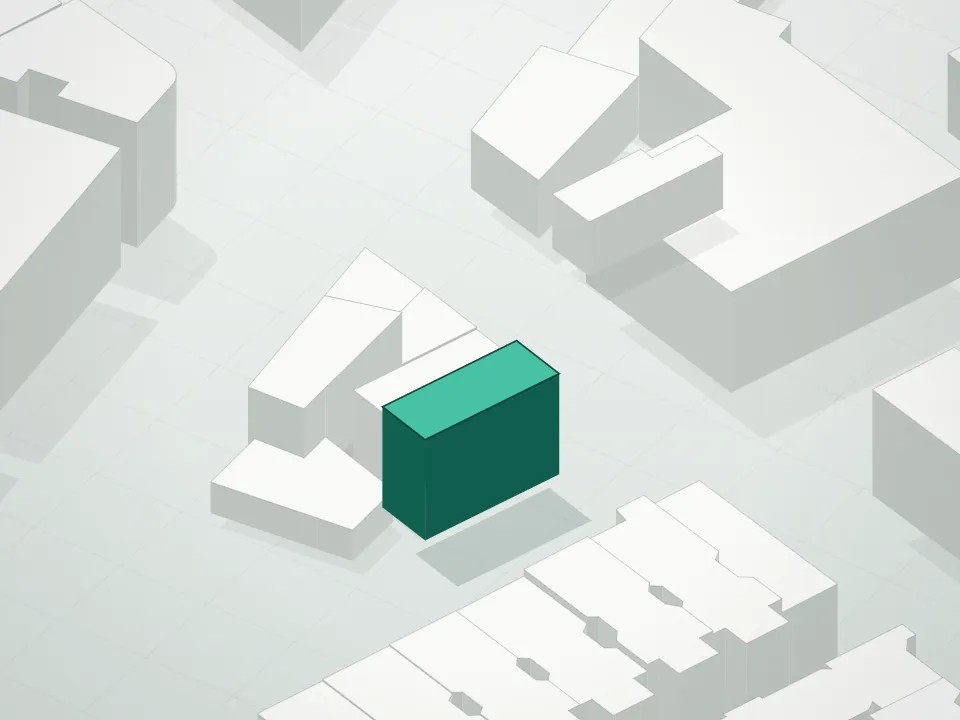 3D massing drawing of 406 Prospect Place Condominium and neighboring buildings