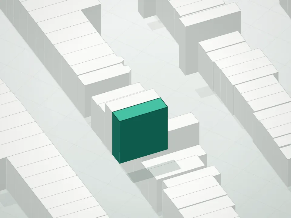 3D massing drawing of 129 West 131st Street Condominium and neighboring buildings