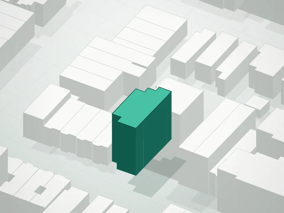3D massing drawing of 229 Hawthorne Street Condominium and neighboring buildings
