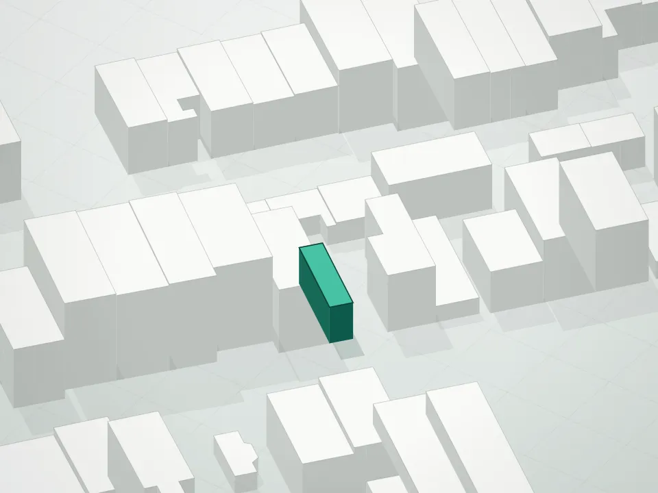 3D massing drawing of Troutman Partners Condominium and neighboring buildings