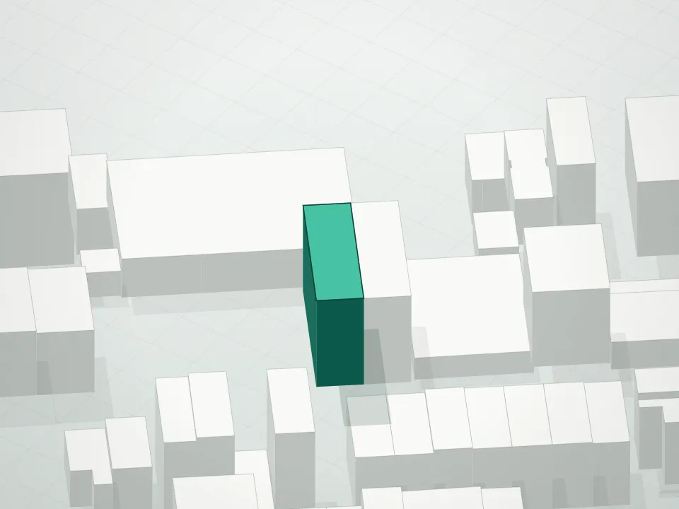 3D massing drawing of 297 Wallabout Street Condominium and neighboring buildings
