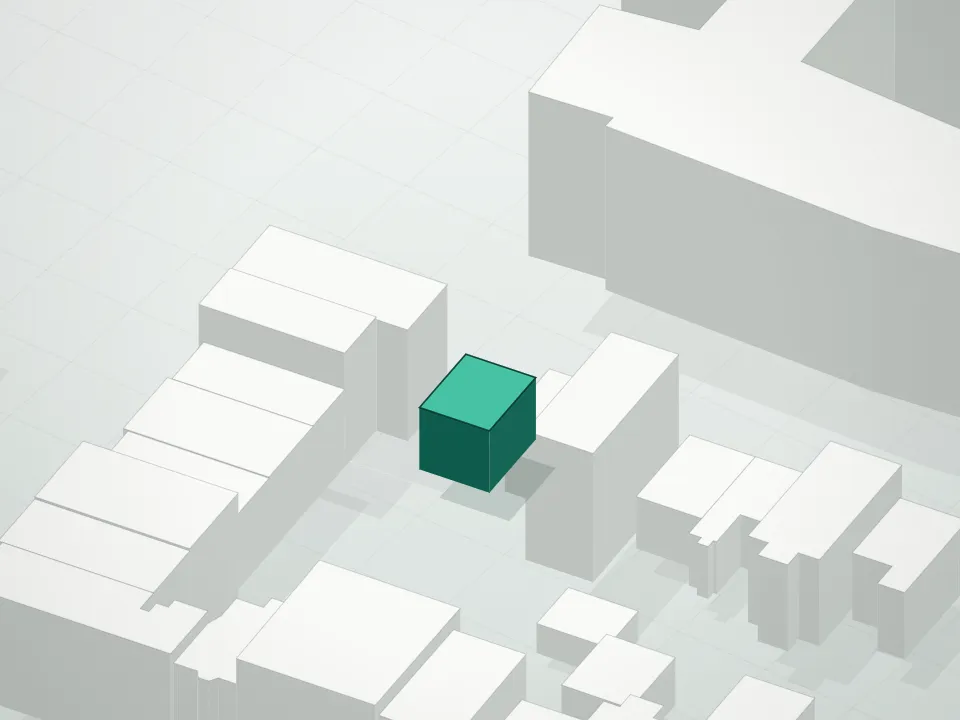 3D massing drawing of 54 Dupont Street Condominium and neighboring buildings