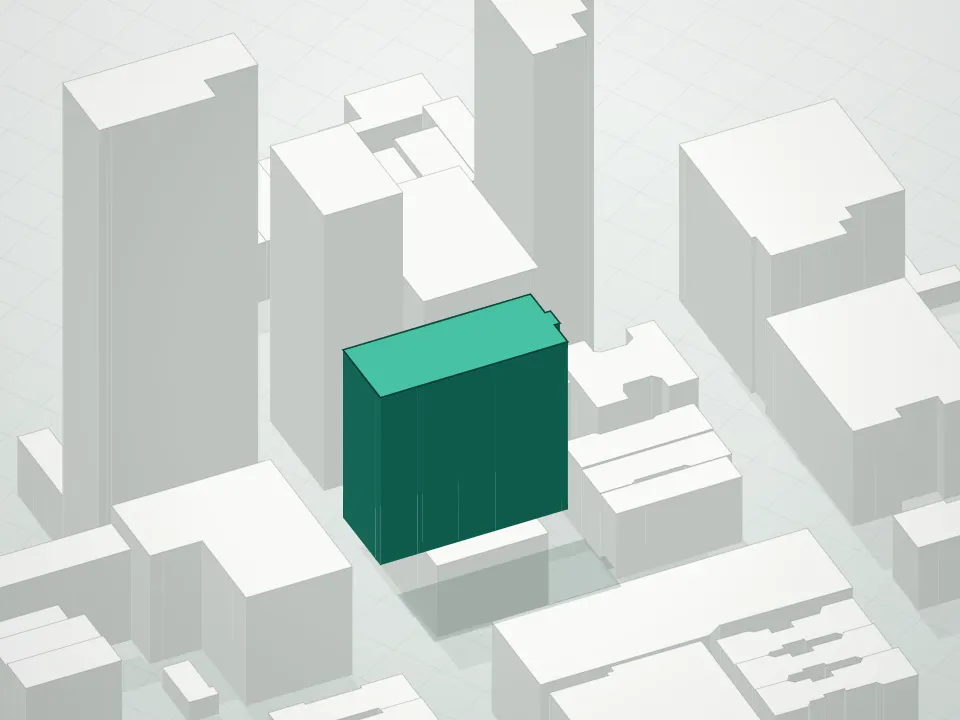 3D massing drawing of Archive Lofts Condominium and neighboring buildings