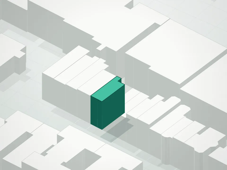 3D massing drawing of 1251 Pacific Street Condominium and neighboring buildings