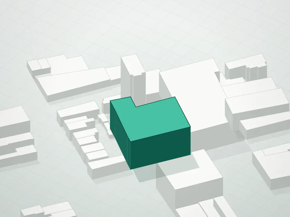 3D massing drawing of Lucent 33 Condominium and neighboring buildings
