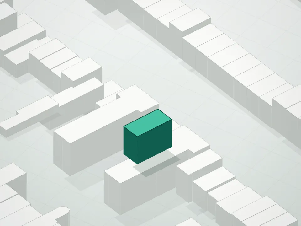 3D massing drawing of 984 Bergen Street Condominium and neighboring buildings