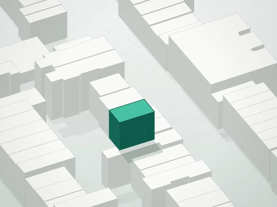 3D massing drawing of 362 State Street Condominium and neighboring buildings