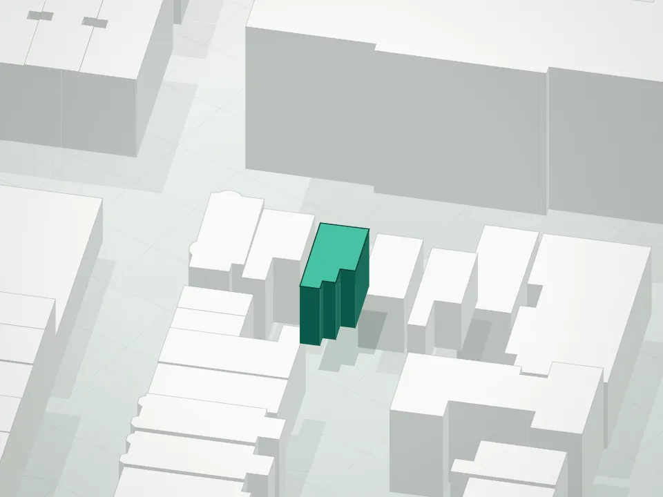 3D massing drawing of 78 Meserole Avenue Condominium and neighboring buildings