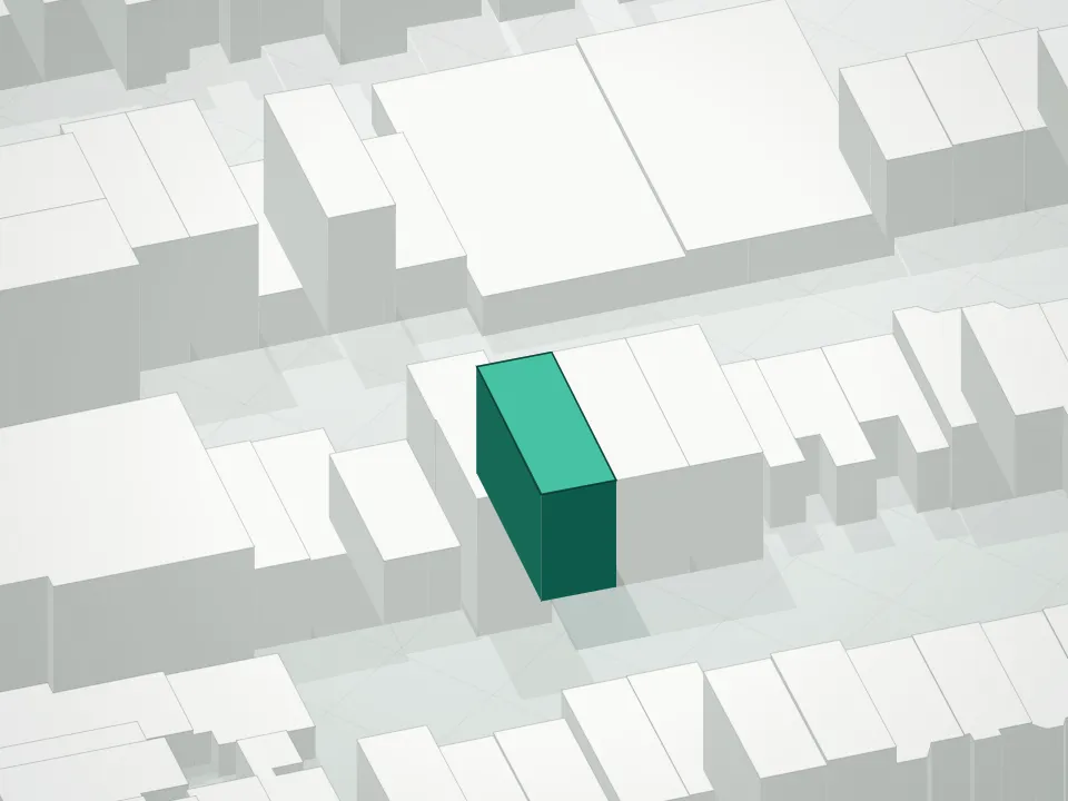 3D massing drawing of 1218 Putnam Avenue Condominium and neighboring buildings