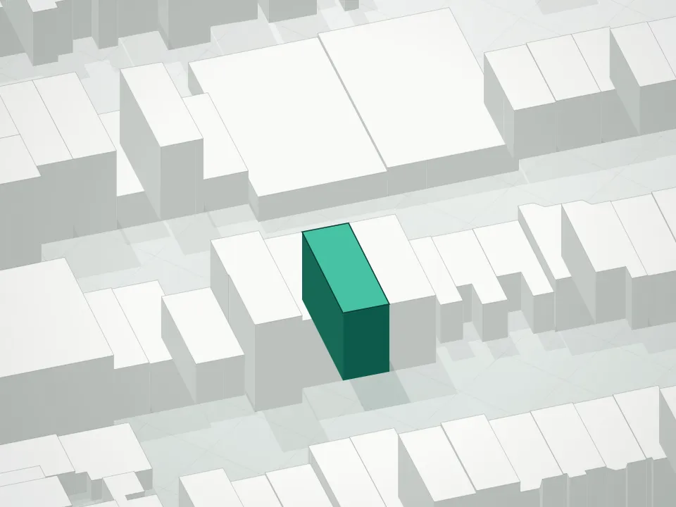 3D massing drawing of 1220 Putnam Avenue Condominium and neighboring buildings