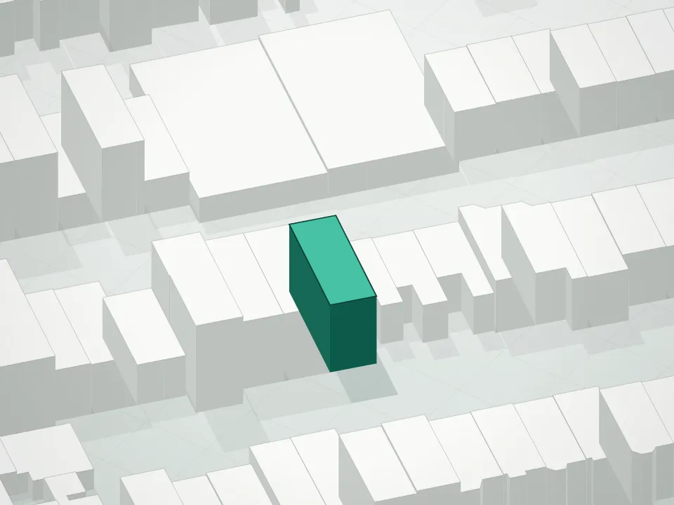 3D massing drawing of 1222 Putnam Avenue Condominium and neighboring buildings