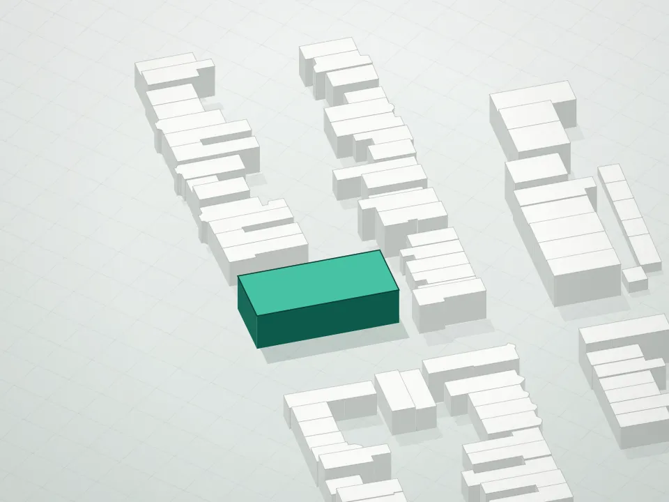 3D massing drawing of Parisa Condominium and neighboring buildings