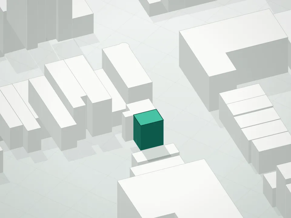 3D massing drawing of 186 16th Street Condominium and neighboring buildings