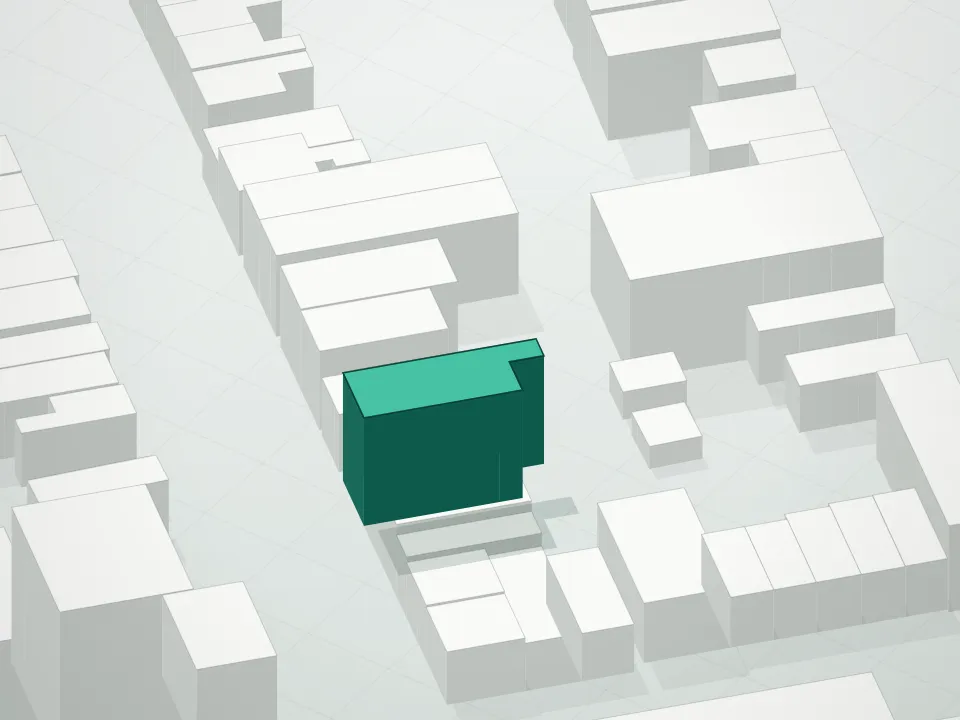 3D massing drawing of 289 22nd Street Condominium and neighboring buildings