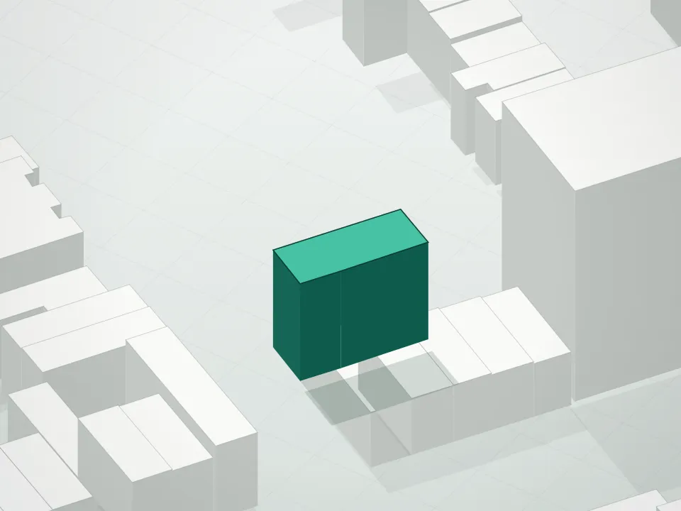 3D massing drawing of 345 Bergen Street Condominium and neighboring buildings