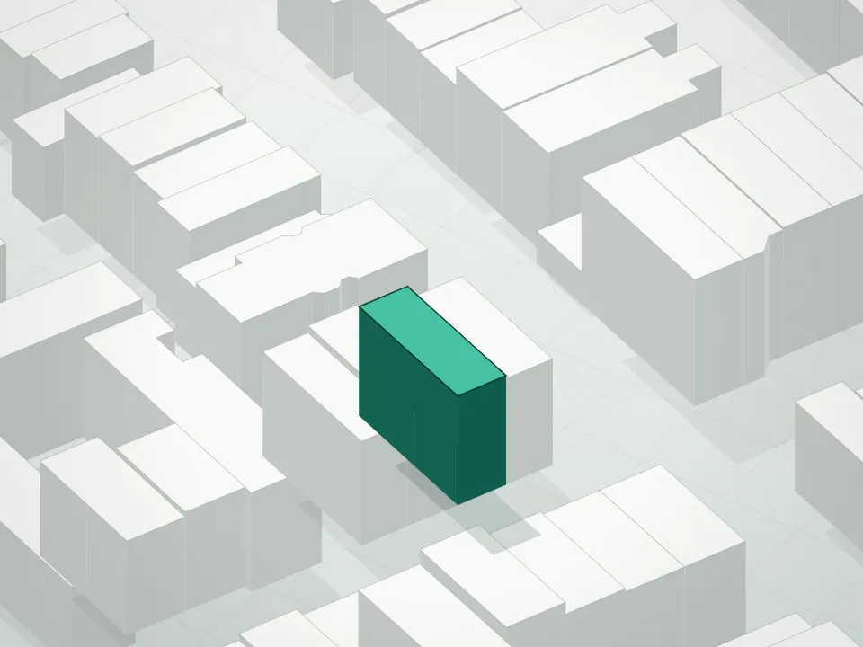 3D massing drawing of 538 Henry Street Condominium and neighboring buildings