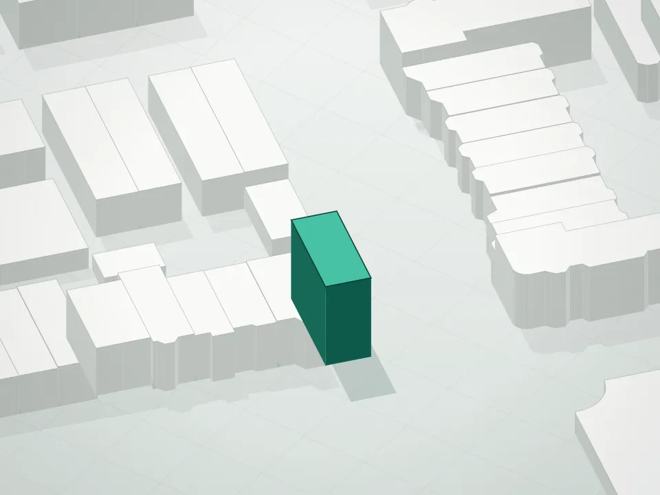 3D massing drawing of 900 Knickerbocker Condominium and neighboring buildings