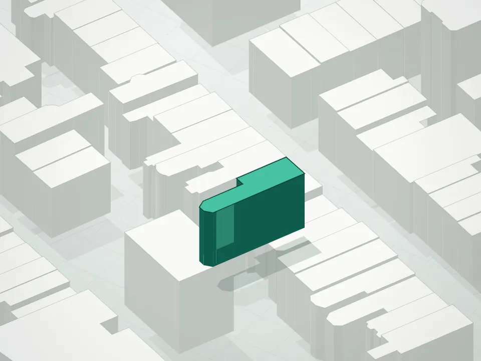 3D massing drawing of 36 Remsen Street Condominium and neighboring buildings
