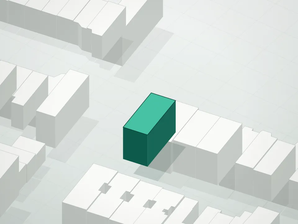 3D massing drawing of Macon On The Park Condominium I and neighboring buildings