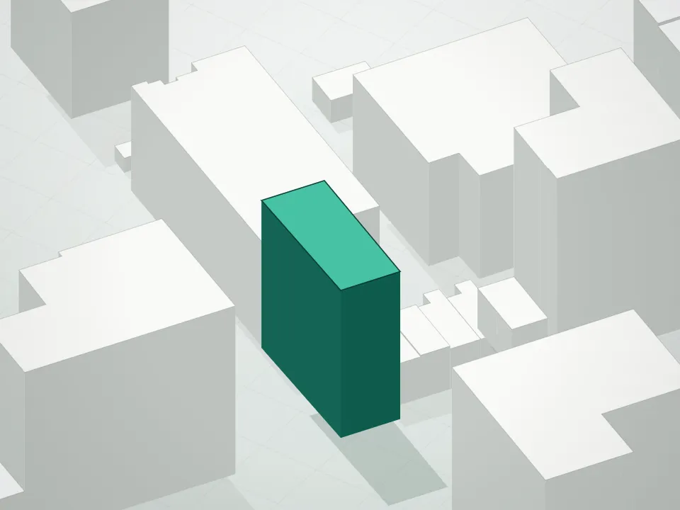 3D massing drawing of 601 Baltic Condominium and neighboring buildings