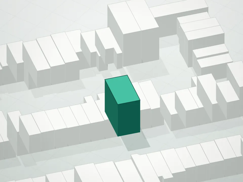 3D massing drawing of 87a Cooper Street Condominium and neighboring buildings