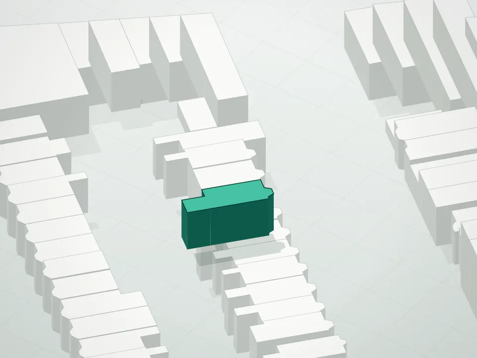 3D massing drawing of 1118 Condo Association and neighboring buildings