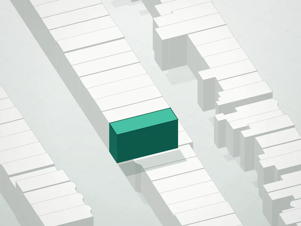 3D massing drawing of 577 10th Street Condominium and neighboring buildings