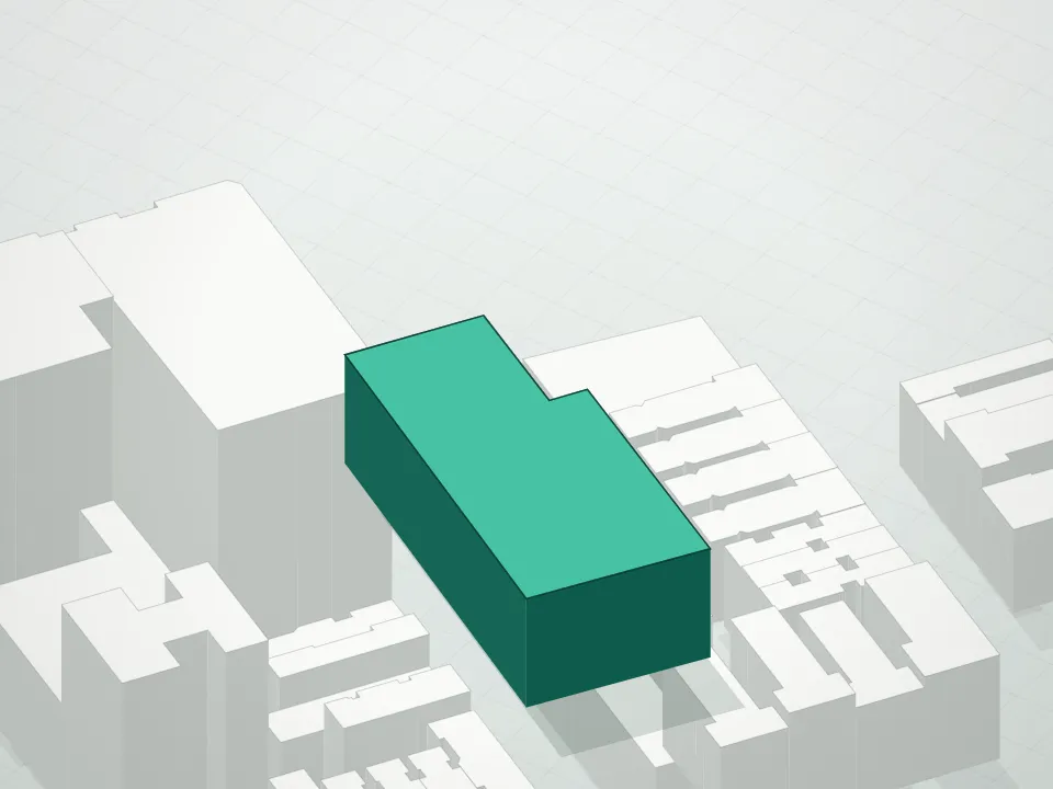 3D massing drawing of 211 West 84th Street Condominium and neighboring buildings