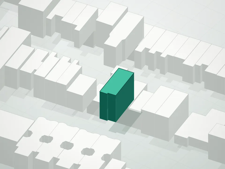 3D massing drawing of 637 Madison Street Condominium and neighboring buildings