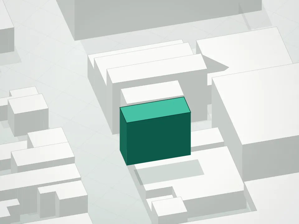 3D massing drawing of 207 North 8th Street Condominiums and neighboring buildings