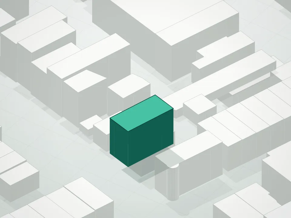 3D massing drawing of 747 Dean Street Condominium and neighboring buildings