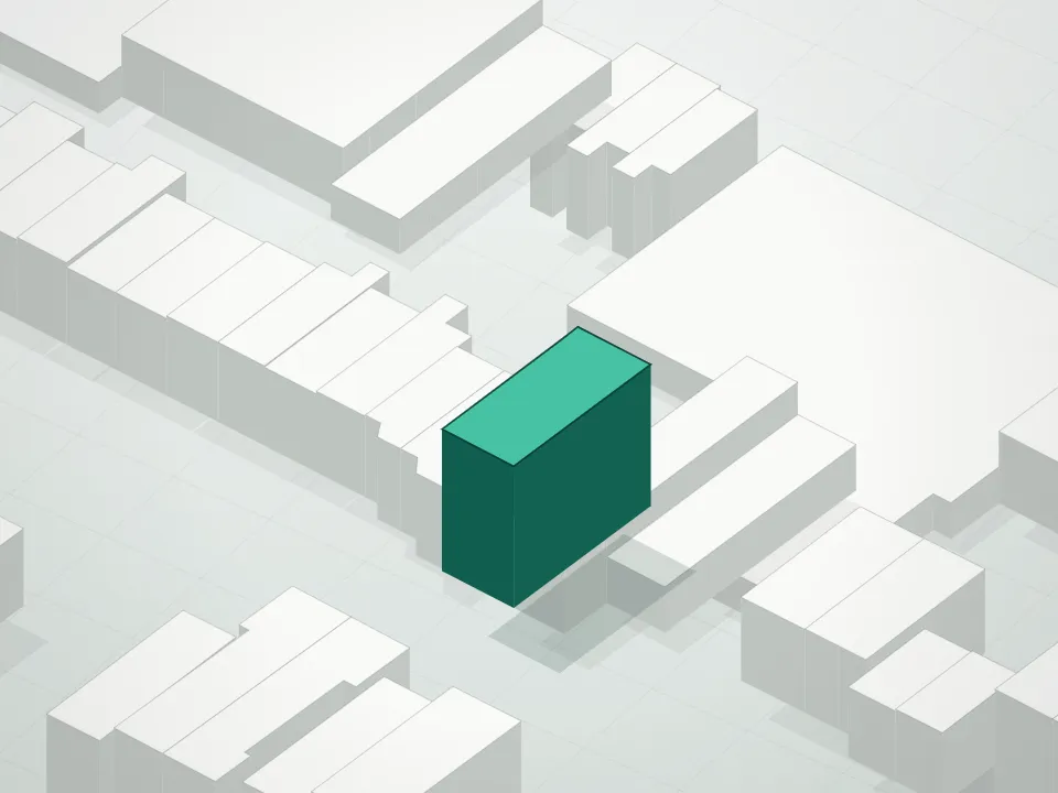 3D massing drawing of 1607 Pacific Street Condominium and neighboring buildings