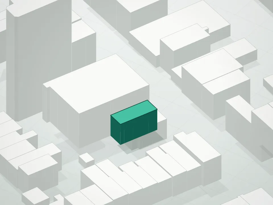 3D massing drawing of 110 Luquer Street Condominium and neighboring buildings