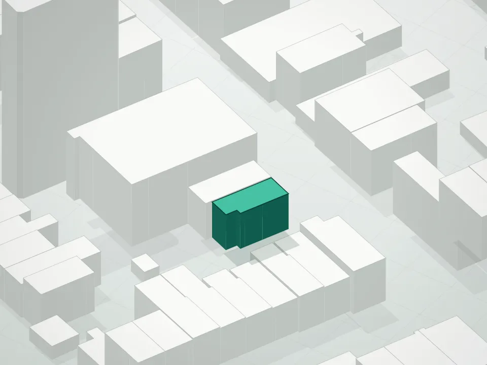 3D massing drawing of 112 Luquer Street Condominium and neighboring buildings